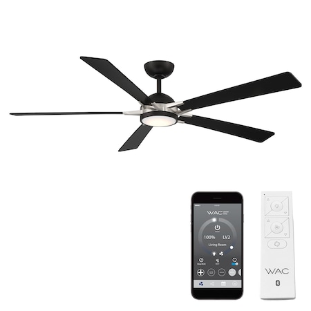 Wac Smart Fans Rotary Indoor or Outdoor Smart Ceiling Fan 2700-3000-4000-5000K LED in Matte Black/Brushed Nickel F-099L-MB/BN